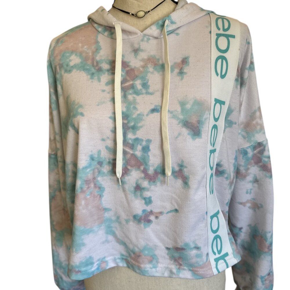 Bebe Tie Dye Cropped Hoodie Small Y2K Athleisure Lounge Pullover Sweatshirt